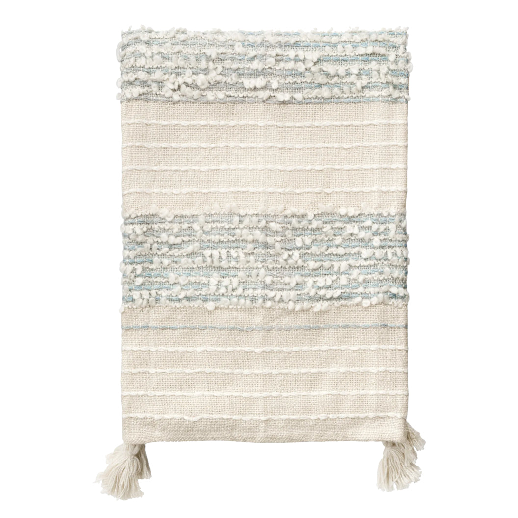 Jeté 50 x 60 po aux rayures naturelles et bleues