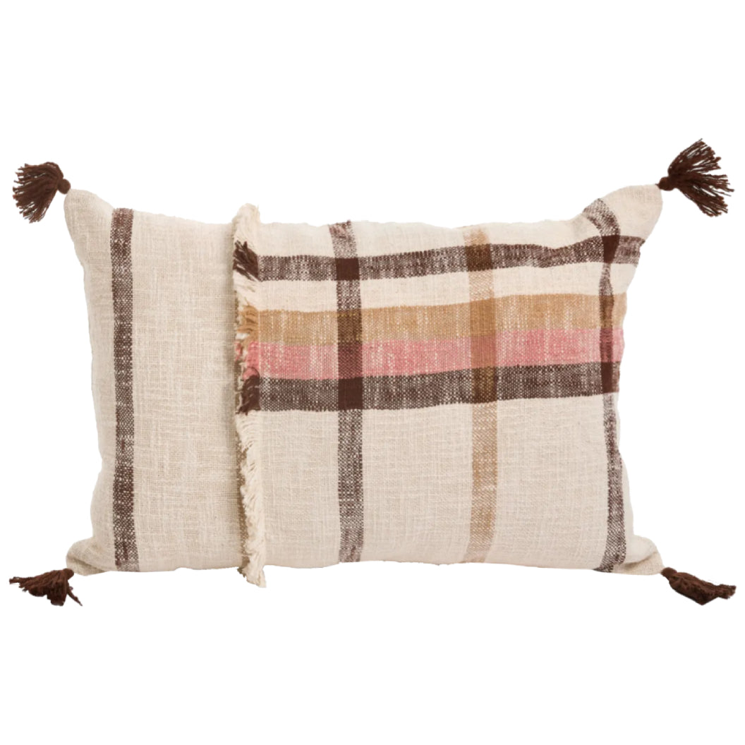 Coussin 16 x 24 po en coton tissé naturel et brun