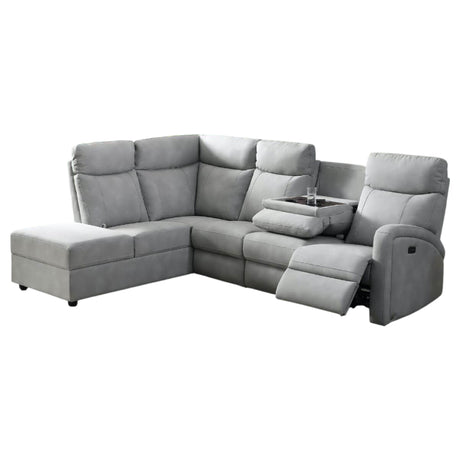 Sectionnel motorisé en tissu gris pâle avec table rabattable & chaise longue - Bordeaux
