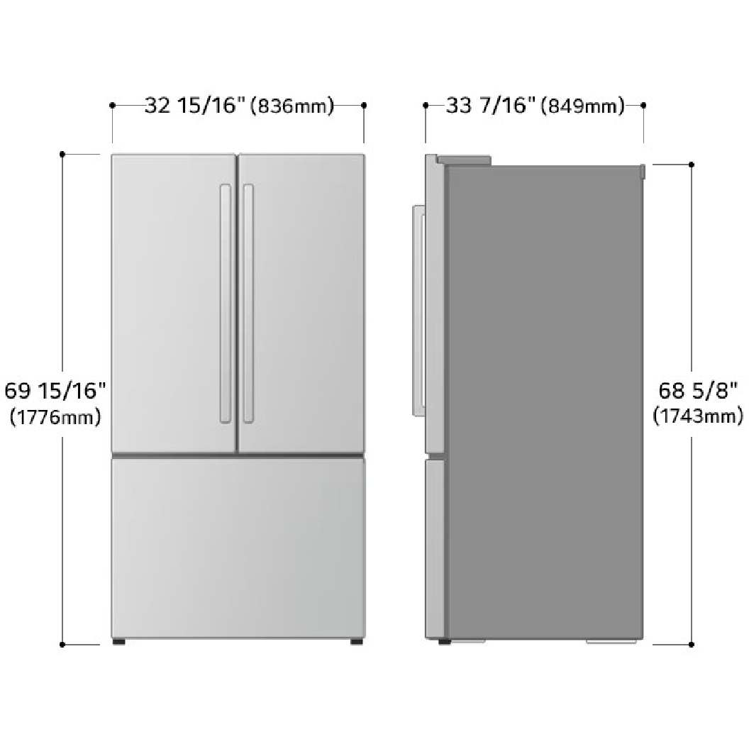 Réfrigérateur porte française 33 po, 25 pi³ 3 portes Inox avec Wi-Fi