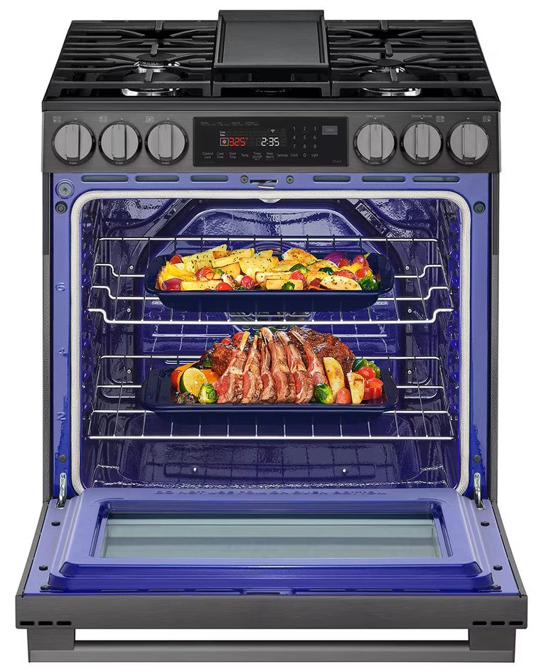 Cuisinière au gaz 30 po, 6,3 pi³ Inox noir avec Convection ProBake® et Air Fry