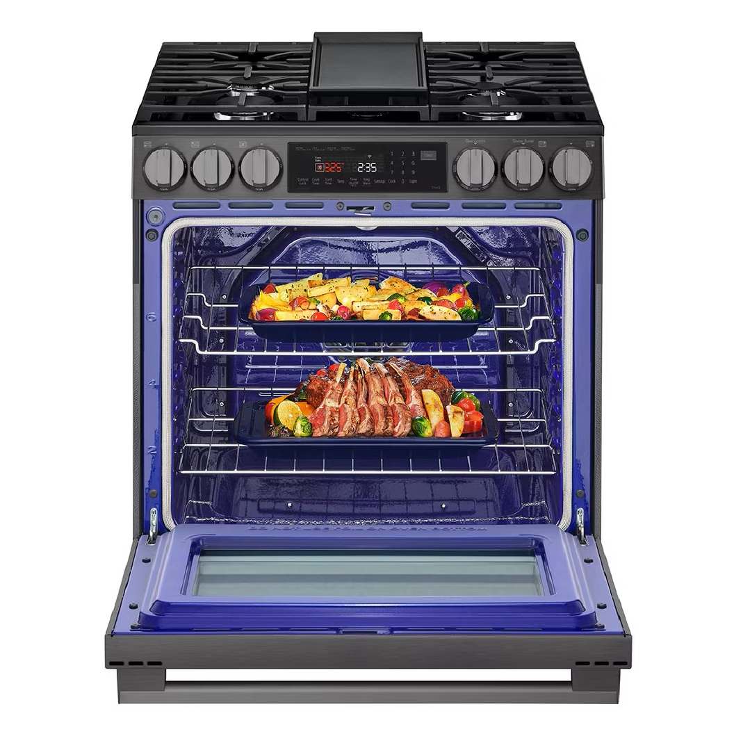 Cuisinière au gaz 30 po, 6,3 pi³ Inox noir avec Convection ProBake® et Air Fry