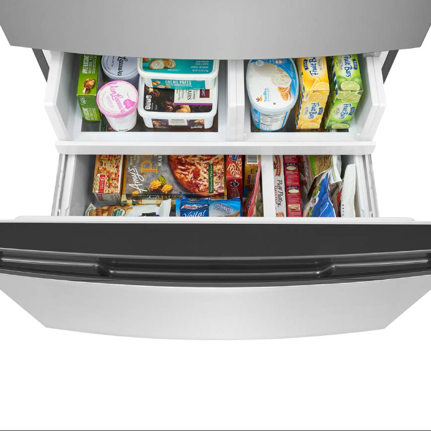Réfrigérateur à portes françaises 36 po, 26,3 pi³ Inox avec Distributeur externe d'eau/glaçons et Tiroir convertible