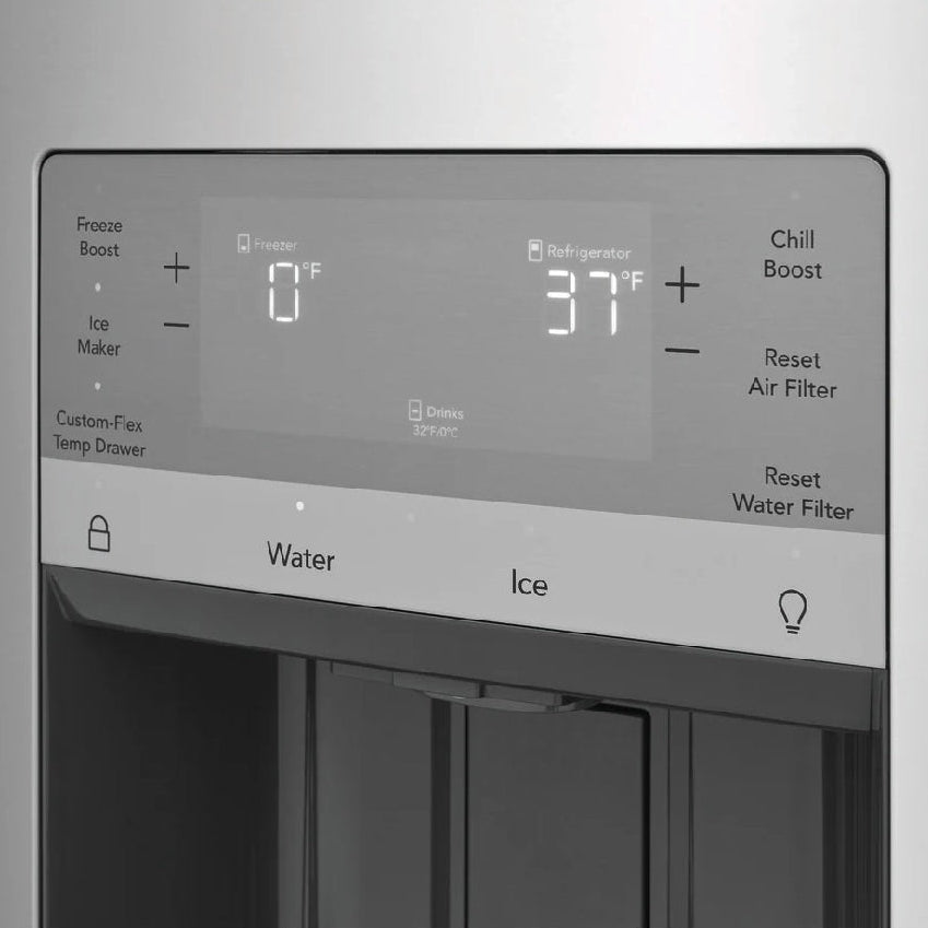 Réfrigérateur à portes françaises 36 po, 26,3 pi³ Inox avec Distributeur externe d'eau/glaçons et Tiroir convertible