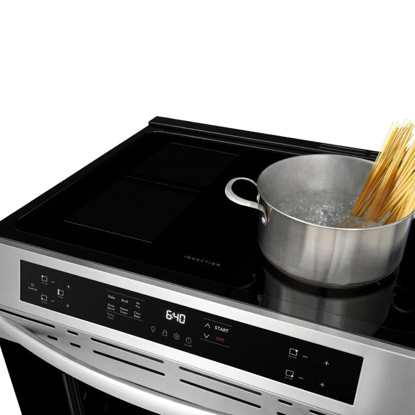 Cuisinière à induction encastrable 30 po, 5,3 pi³ Inox avec Convection, Air Fry et Nettoyage à la vapeur