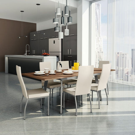 Chaise de salle à manger rembourrée en tissu brun - Curve