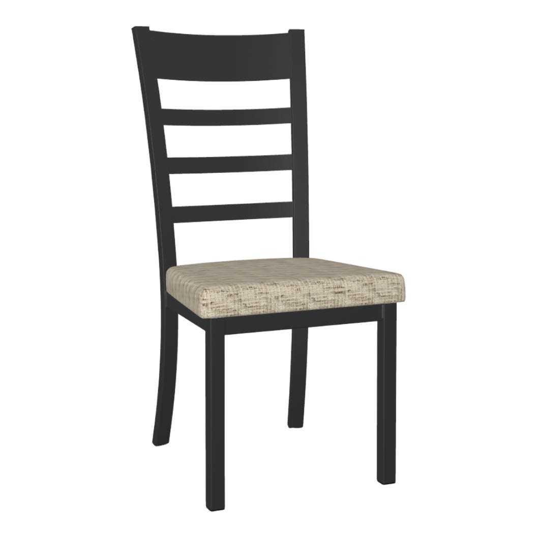 Chaise de salle à manger en métal noir avec une assise rembourrée en tissu beige - Owen