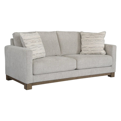 Sofa condo en tissu gris pâle avec coussins - MarinaMae