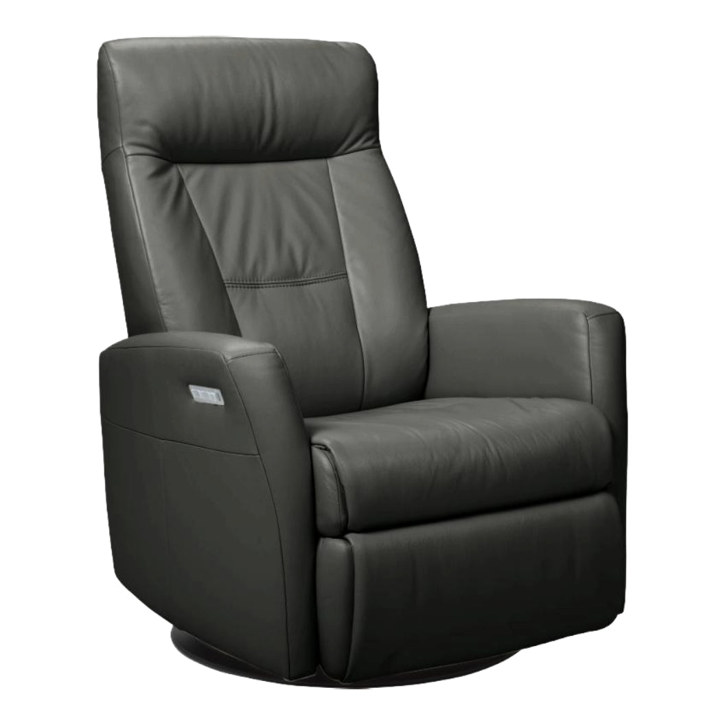 Fauteuil berçant, pivotant et inclinable motorisé en cuir gris foncé - Benga Nordic