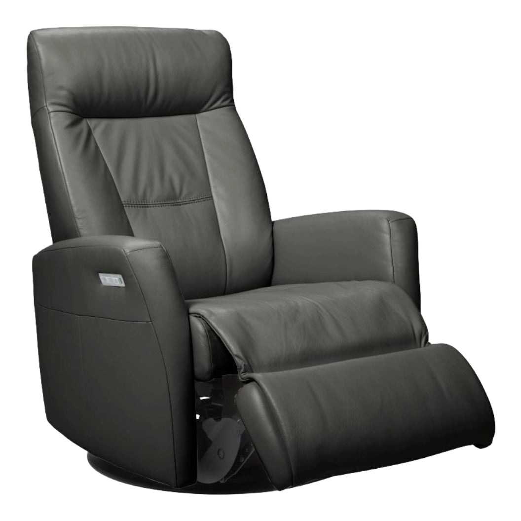 Fauteuil berçant, pivotant et inclinable motorisé en cuir gris foncé - Benga Nordic