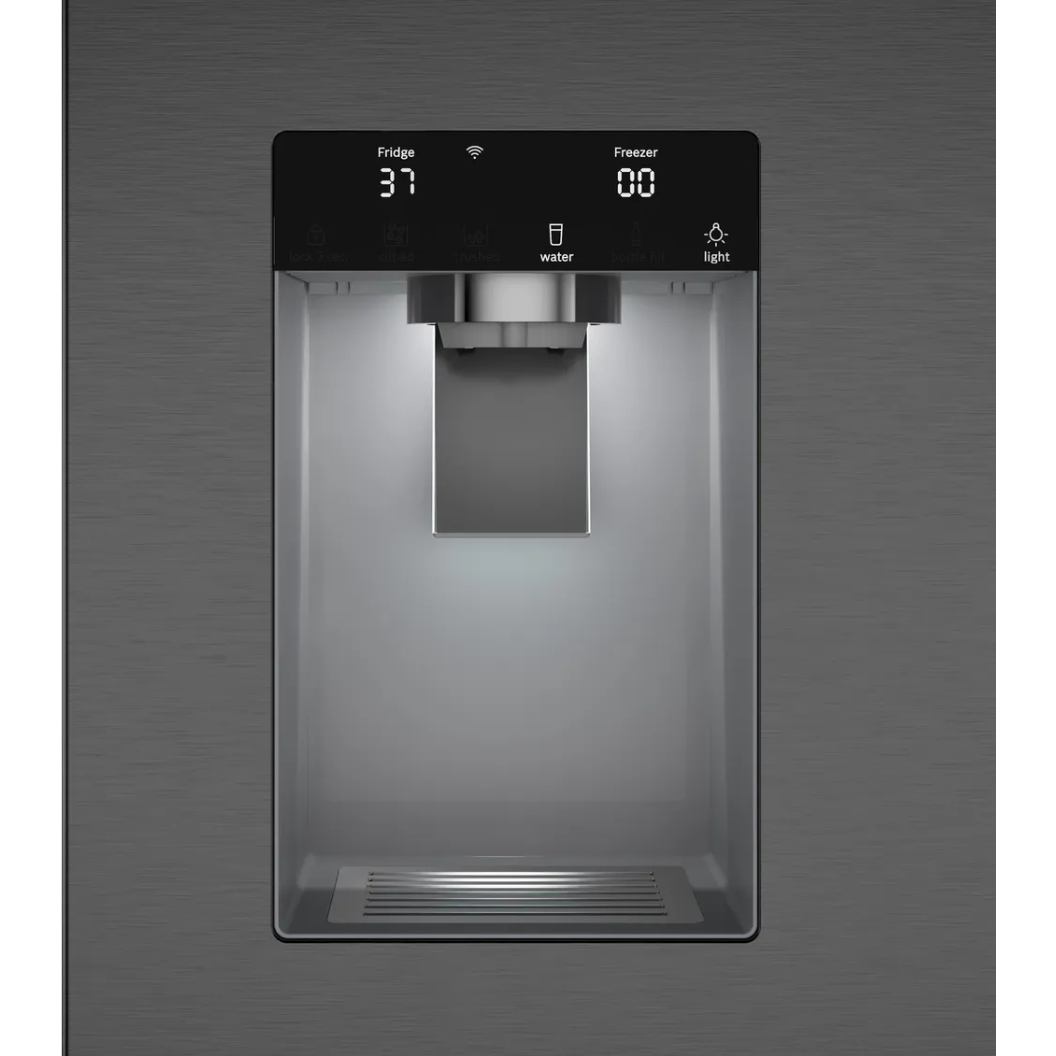 Réfrigérateur porte française 36 po, 21,6 pi³ Inox noir, 3 portes - Série 500 avec distributeur d'eau et machine à glaçons
