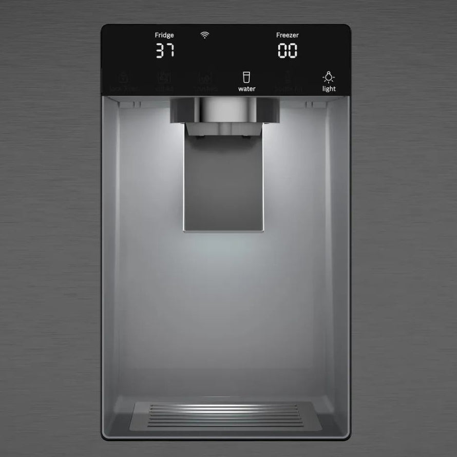 Réfrigérateur à portes françaises, profondeur comptoir 36 po, 21,6 pi³ Inox noir avec Distributeur externe d'eau/glaçons - Série 500