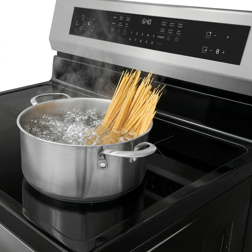 Cuisinière à induction 30 po, 5,3 pi³ Inox avec Élément Power Boost, Air Fry et Préchauffage rapide