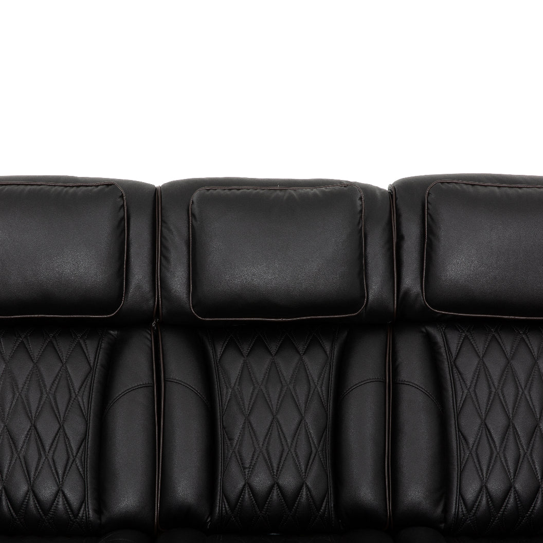 Sofa motorisé en cuir noir avec table rabattable & éclairage DEL - Colton