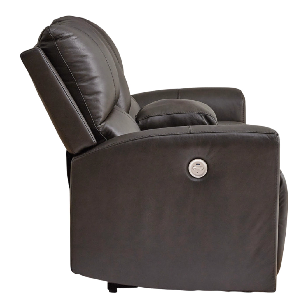 Causeuse motorisée en cuir gris foncé avec console - Boxmere