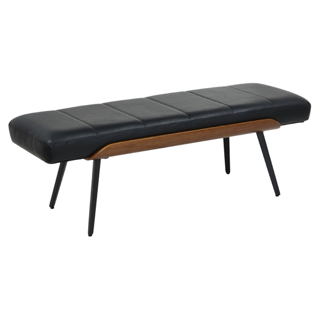 Banc en aspect cuir noir, bois courbé et métal noir - Umber