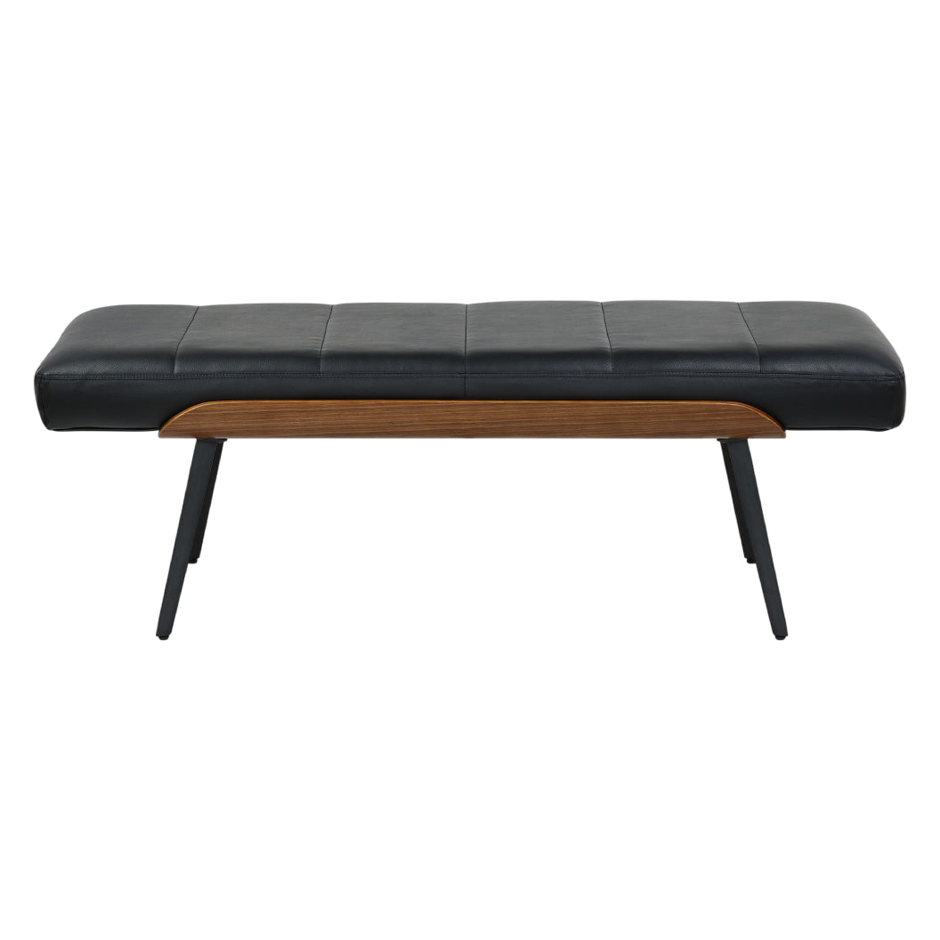 Banc en aspect cuir noir, bois courbé et métal noir - Umber