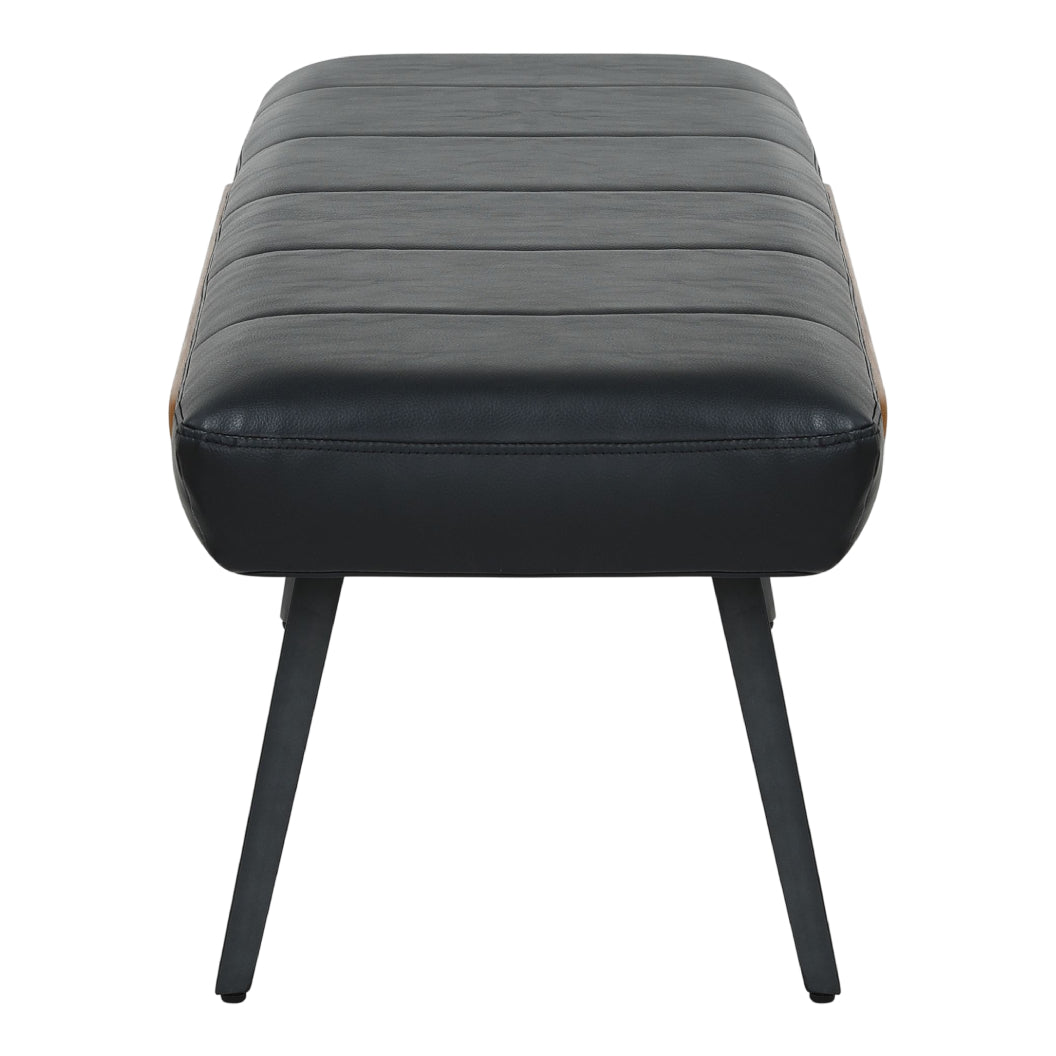 Banc en aspect cuir noir, bois courbé et métal noir - Umber