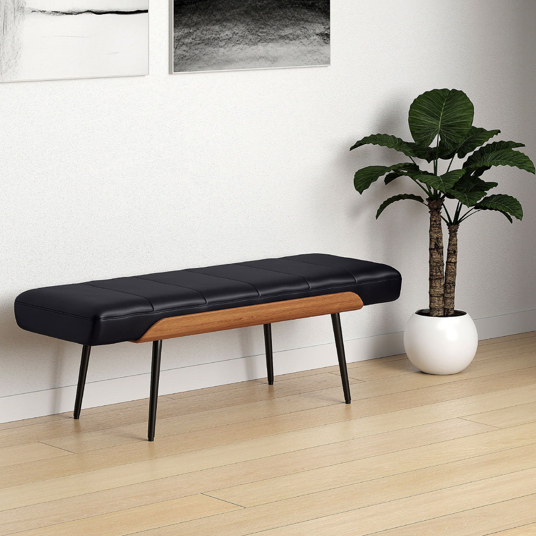 Banc en aspect cuir noir, bois courbé et métal noir - Umber