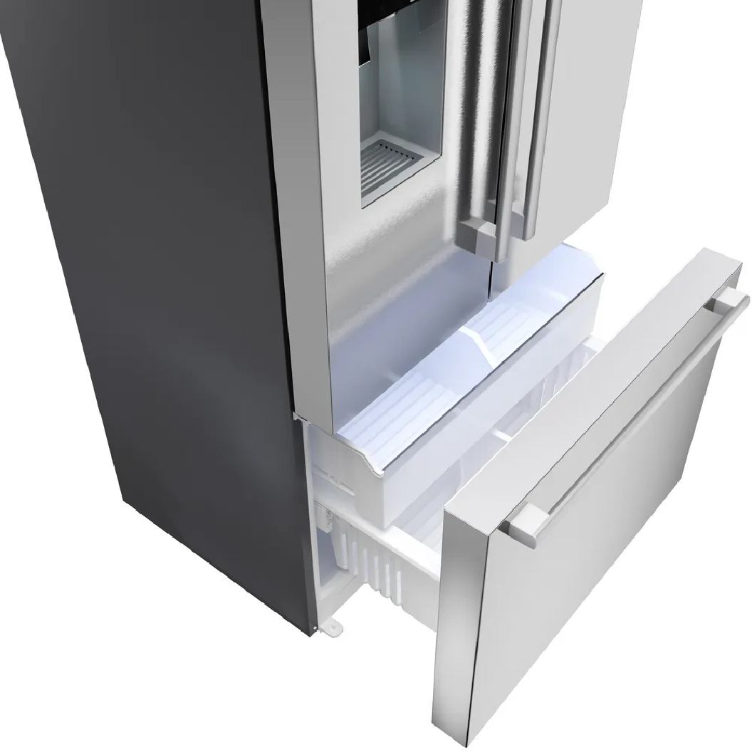 Régrigérateur porte française 36 po, 21,6 pi³ Inox 3 portes - Série 500 avec distributeur d'eau et machine à glaçons