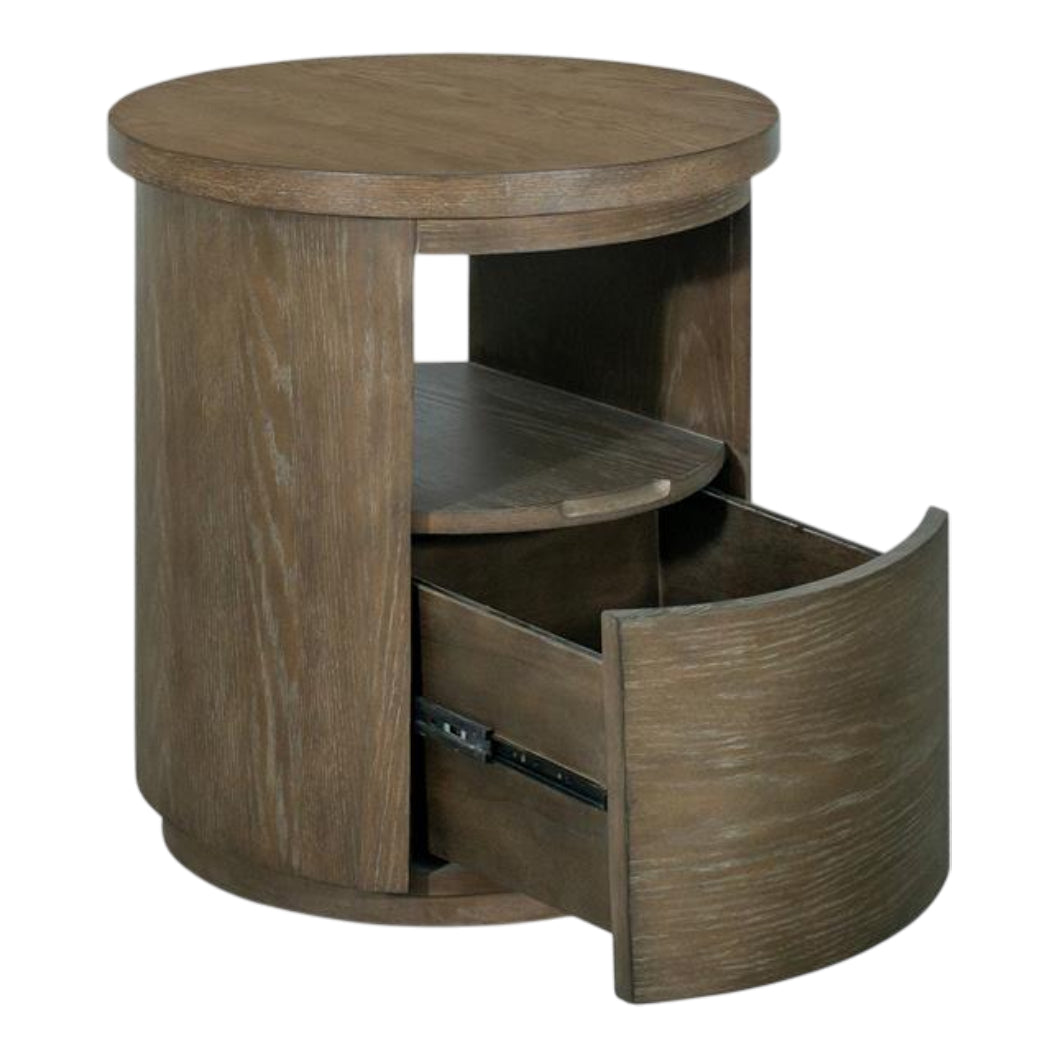 Table de bout en bois et placage de chêne brun grisâtre avec 1 tiroir - Bosley