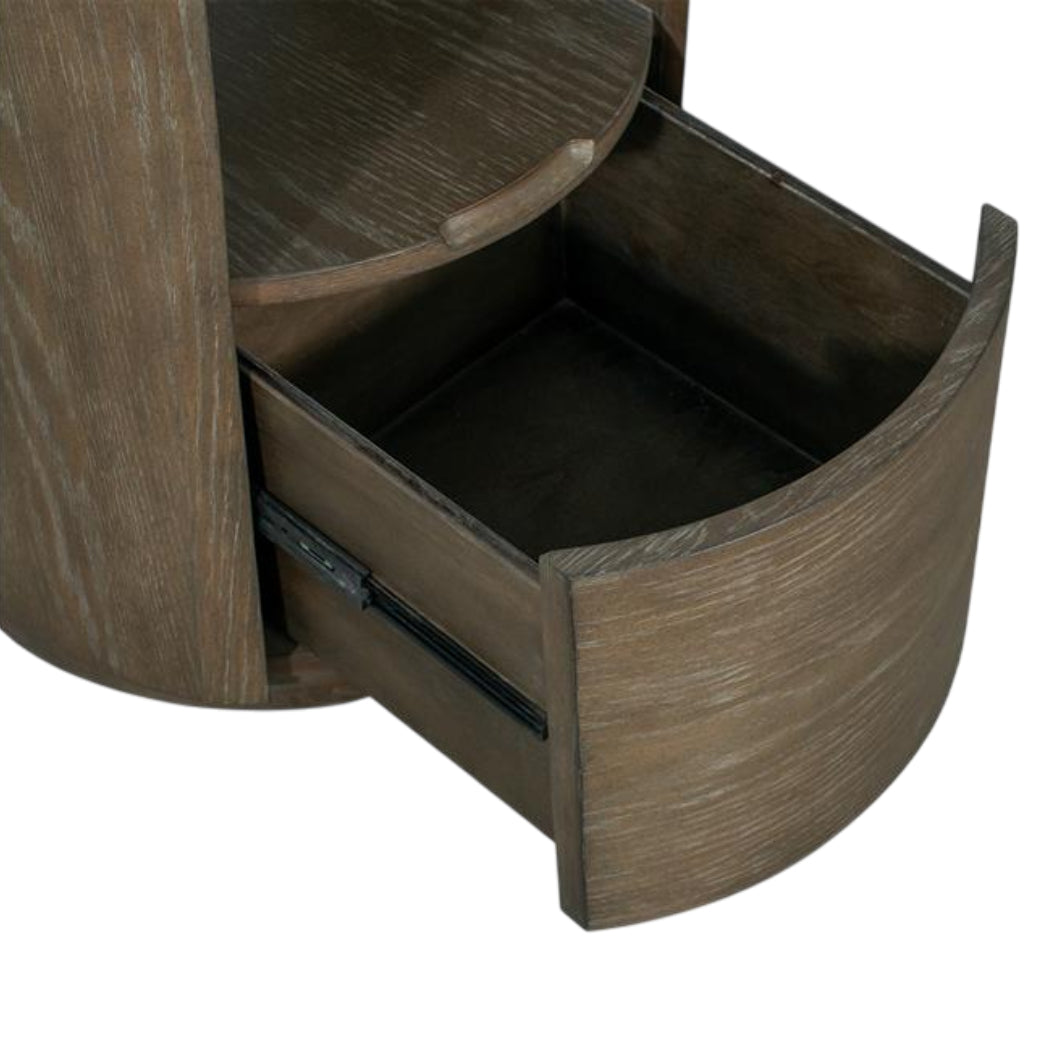 Table de bout en bois et placage de chêne brun grisâtre avec 1 tiroir - Bosley