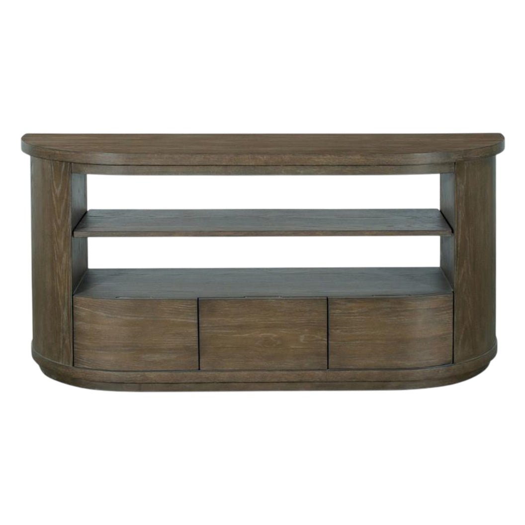 Table console en bois et placage de chêne brun grisâtre avec 3 tiroirs - Bosley