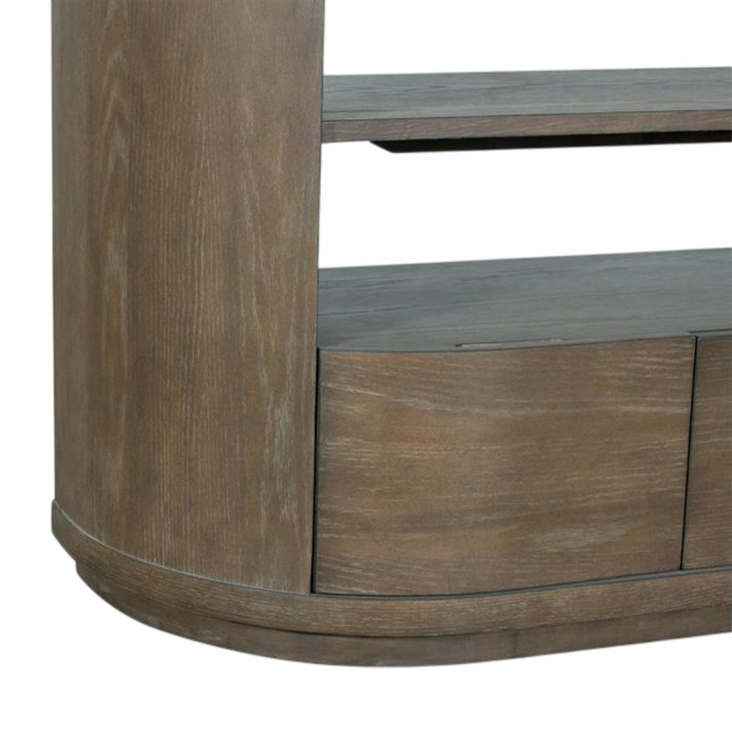 Table console en bois et placage de chêne brun grisâtre avec 3 tiroirs - Bosley