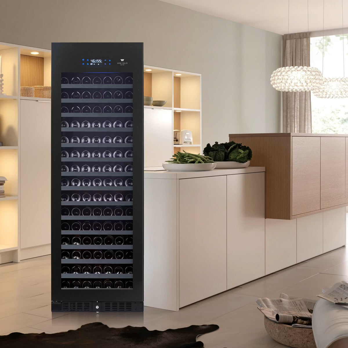 Cellier à vin 26 po, 194 bouteilles Noir à 1 zone avec Connectivité Wi-Fi - Série Black Pearl