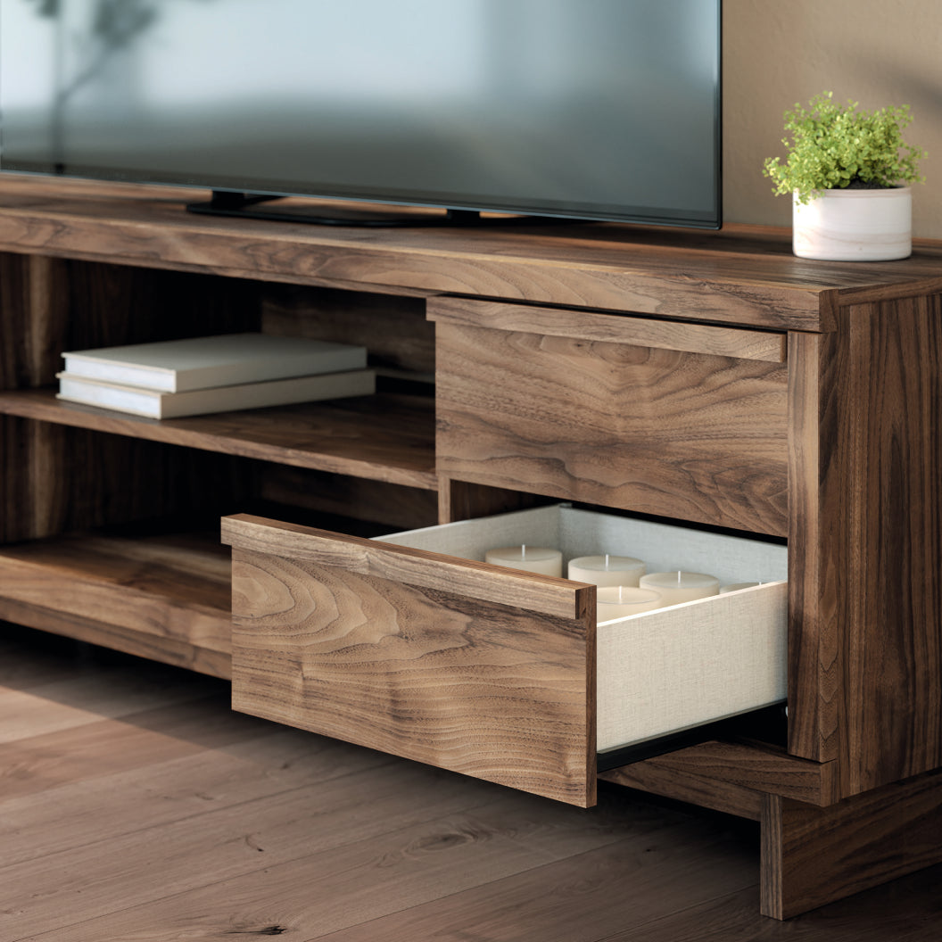 Meuble de télévision XL en bois/MDF brun avec 4 tiroirs - Zadilyn