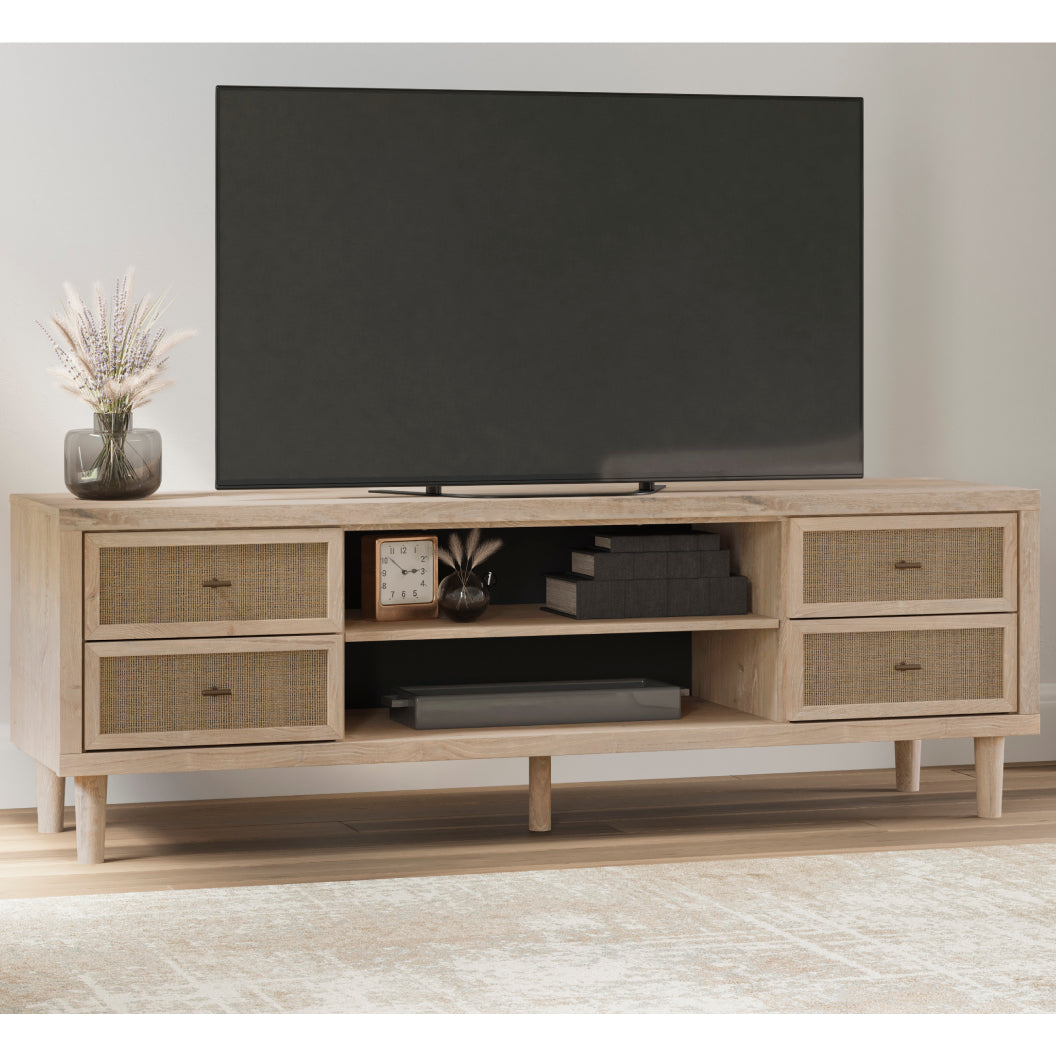 Meuble de télévision XL en bois/placage beige avec 4 tiroirs - Cielden