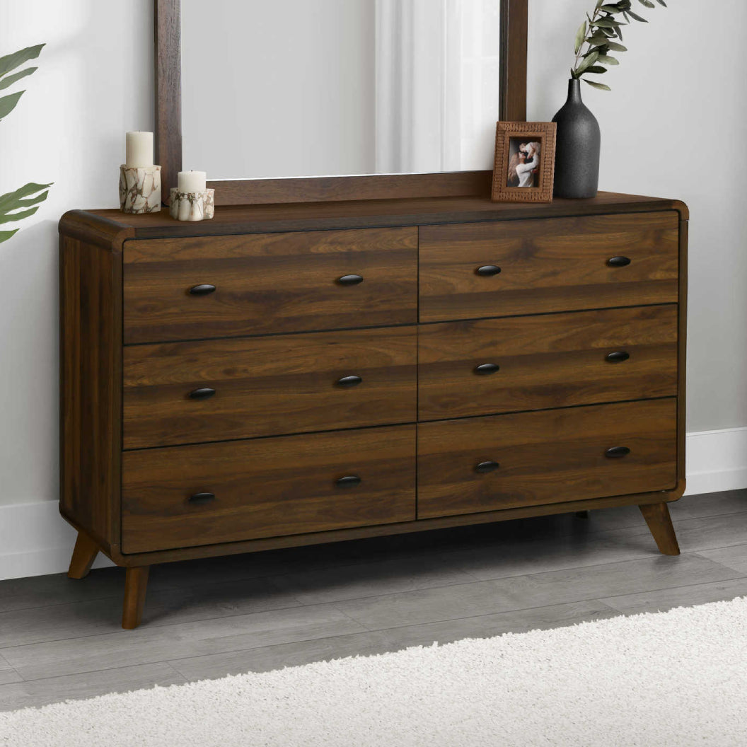 Bureau à 6 tiroirs en bois/MDF brun noyer - I 5231