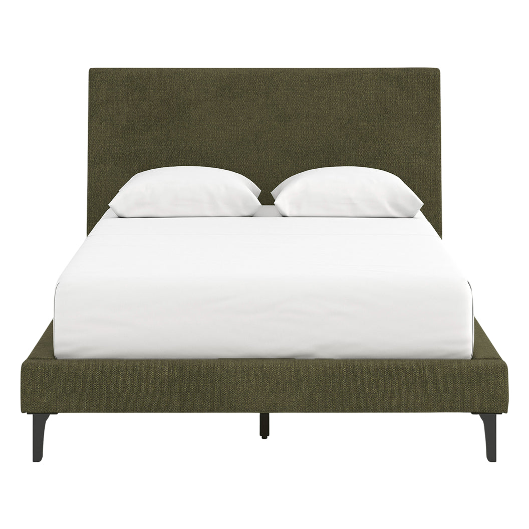 Lit complet rembourré en tissu vert sauge à profil bas Double / Grand / Très grand - Chirason