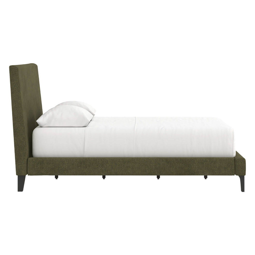 Lit complet rembourré en tissu vert sauge à profil bas Double / Grand / Très grand - Chirason