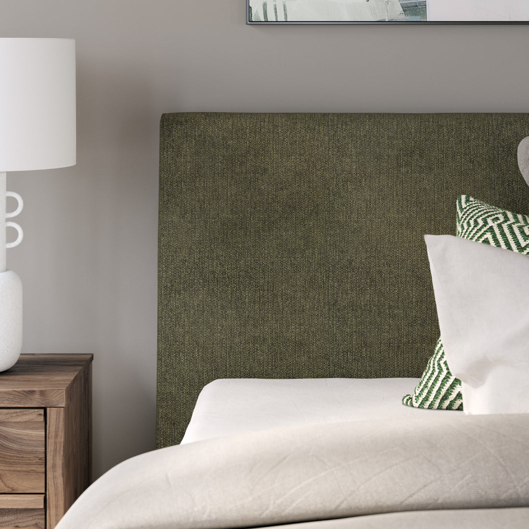 Lit complet rembourré en tissu vert sauge à profil bas Double / Grand / Très grand - Chirason