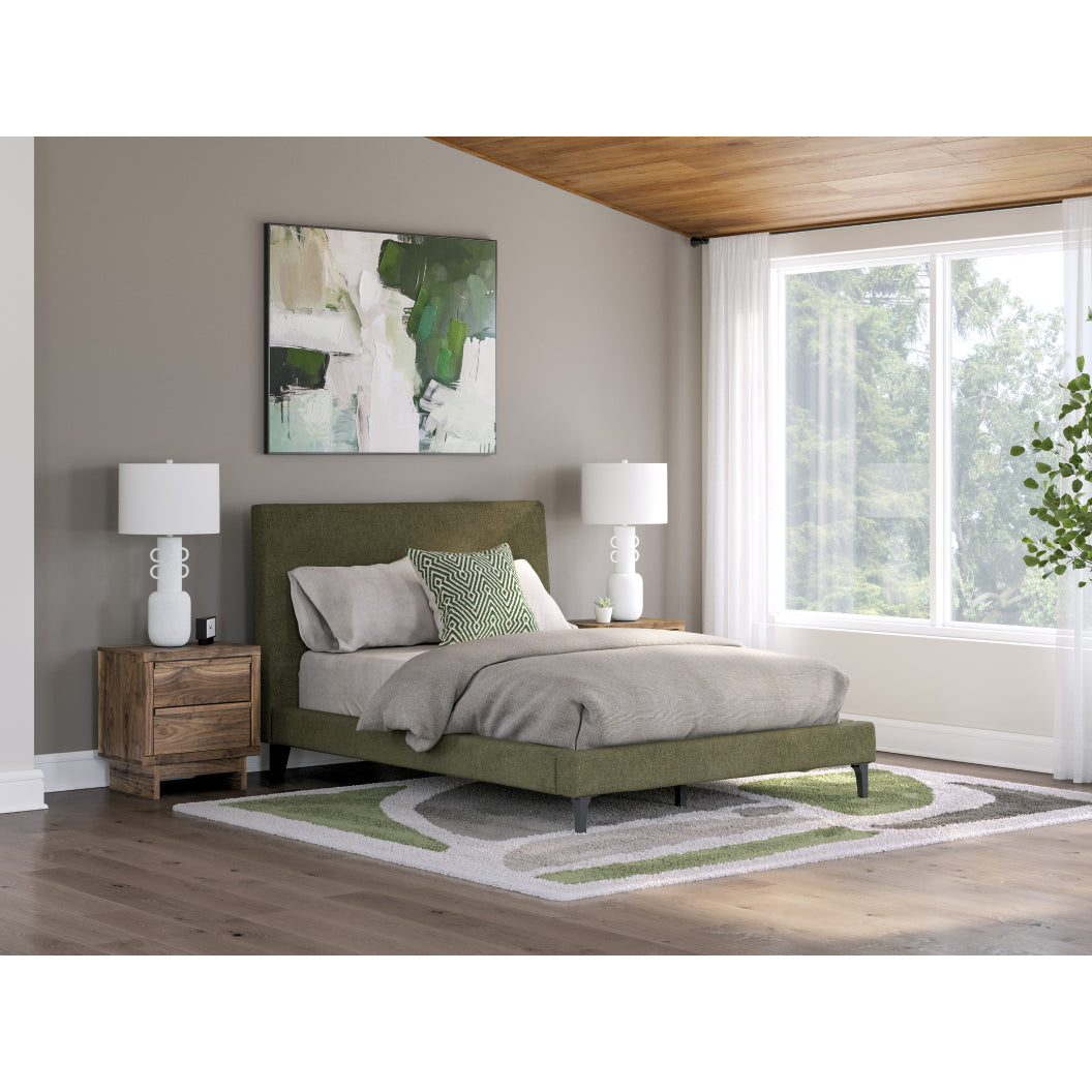 Lit complet rembourré en tissu vert sauge à profil bas Double / Grand / Très grand - Chirason