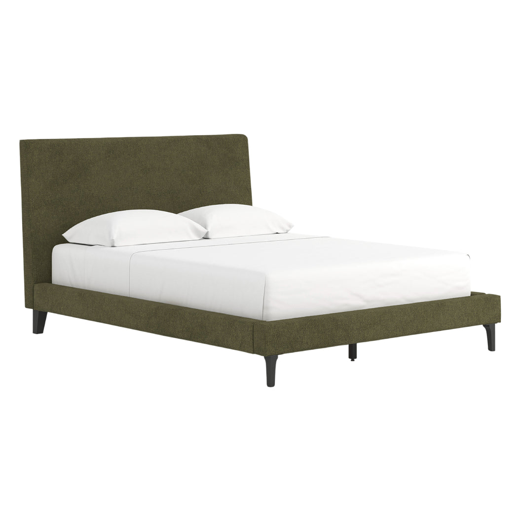 Lit complet rembourré en tissu vert sauge à profil bas Double / Grand / Très grand - Chirason