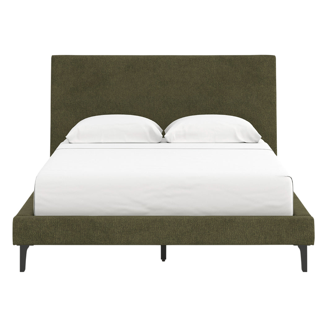 Lit complet rembourré en tissu vert sauge à profil bas Double / Grand / Très grand - Chirason