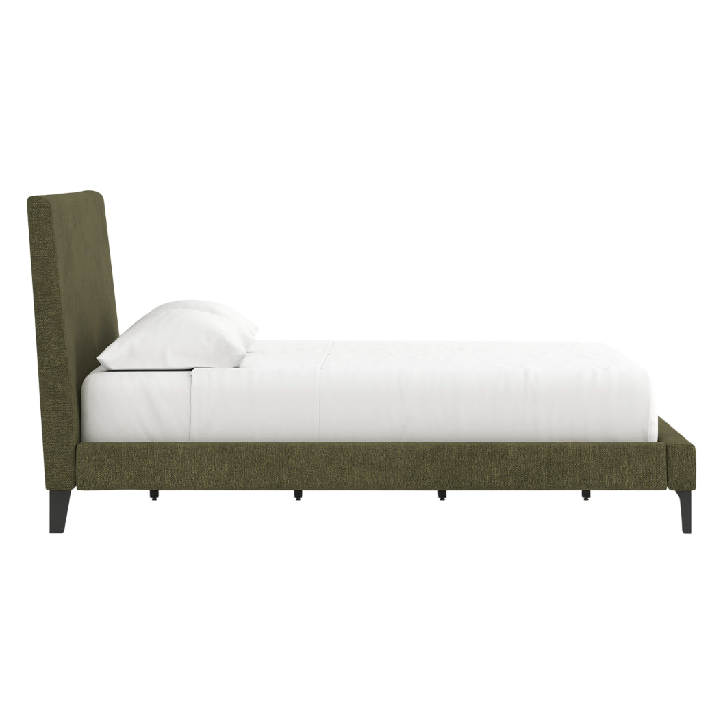 Lit complet rembourré en tissu vert sauge à profil bas Double / Grand / Très grand - Chirason