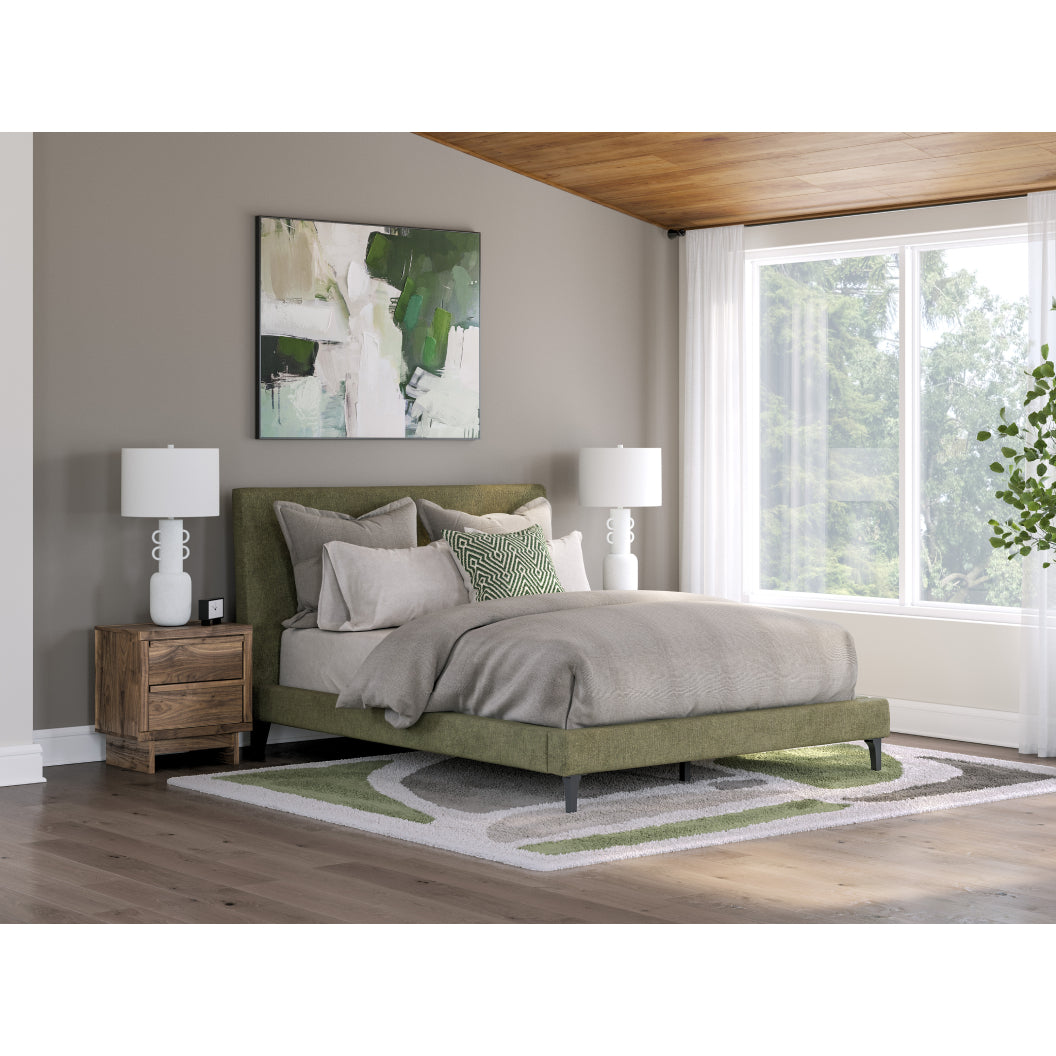 Lit complet rembourré en tissu vert sauge à profil bas Double / Grand / Très grand - Chirason