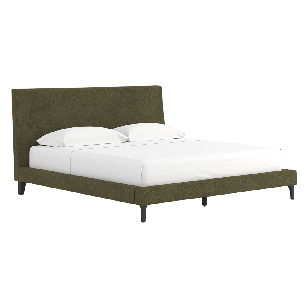 Lit complet rembourré en tissu vert sauge à profil bas Double / Grand / Très grand - Chirason