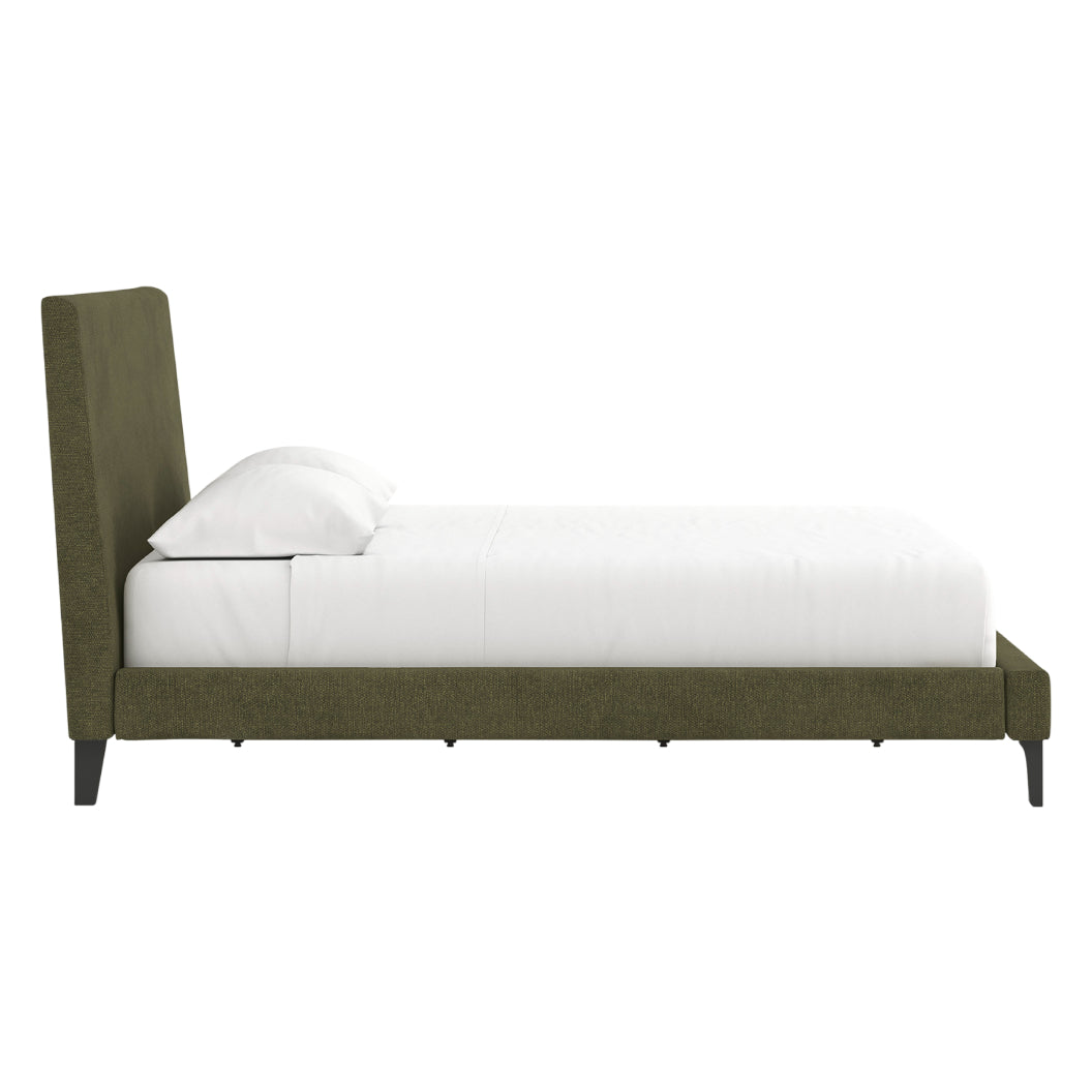 Lit complet rembourré en tissu vert sauge à profil bas Double / Grand / Très grand - Chirason