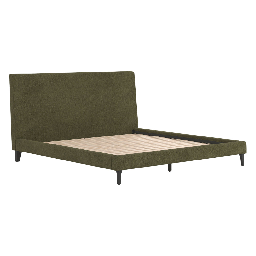 Lit complet rembourré en tissu vert sauge à profil bas Double / Grand / Très grand - Chirason