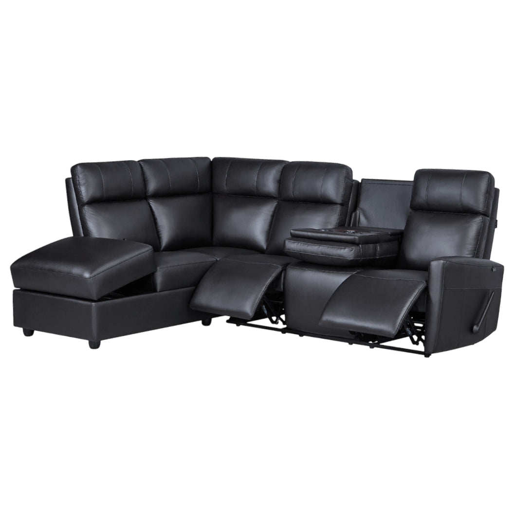 Sectionnel inclinable aspect cuir avec table rabattable & chaise longue - Prague