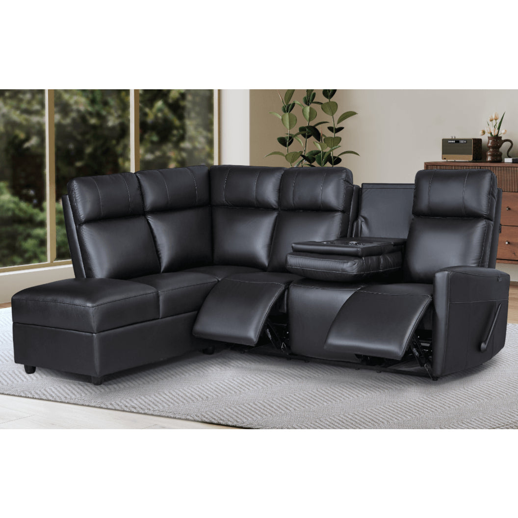 Sectionnel inclinable aspect cuir avec table rabattable & chaise longue - Prague