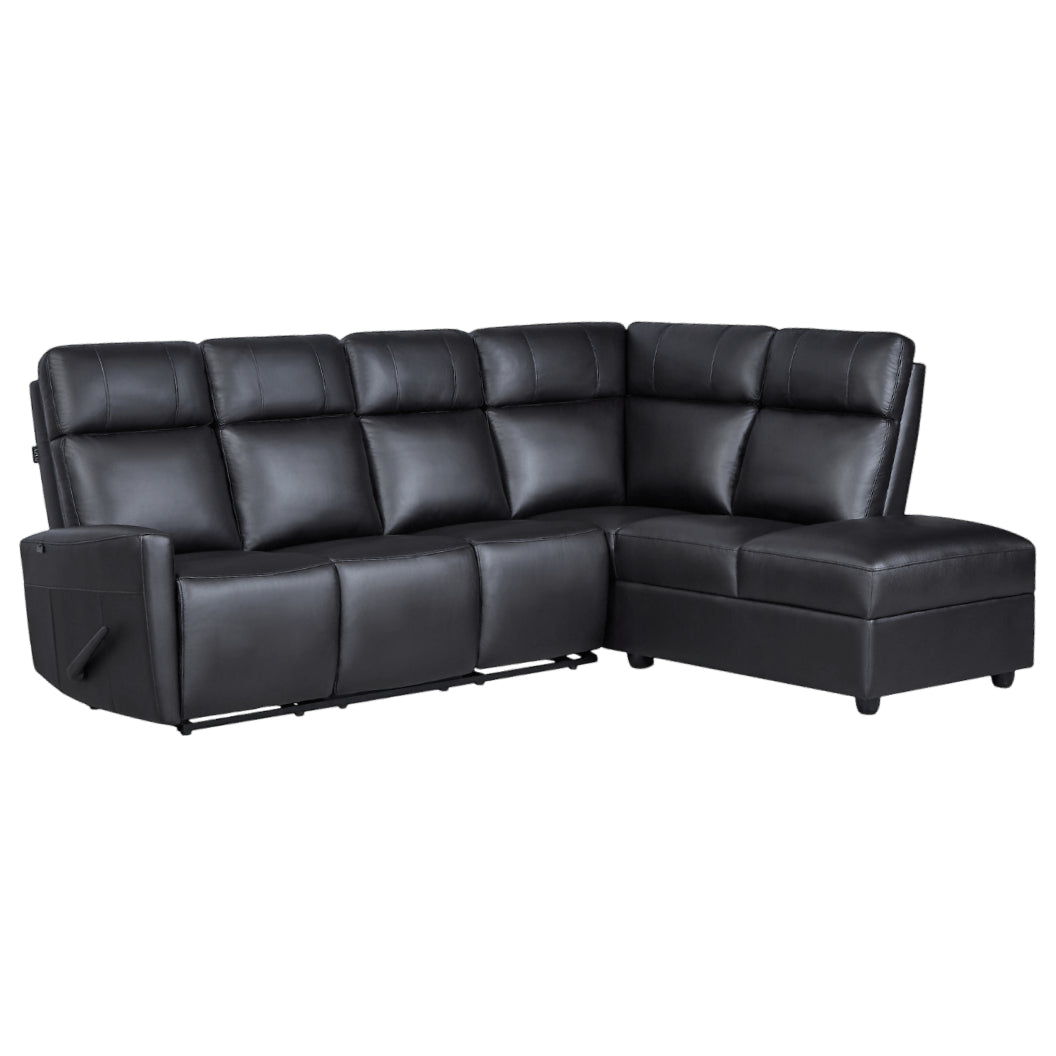 Sectionnel inclinable aspect cuir avec table rabattable & chaise longue - Prague