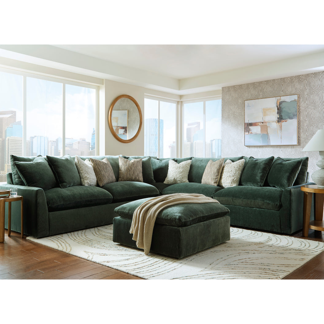 Ottoman surdimensionné en tissu vert jade - Carriage View