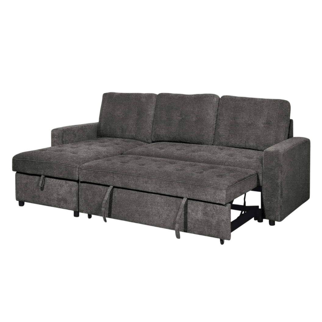 Sofa-lit en tissu gris avec chaise longue à rangement - Dale