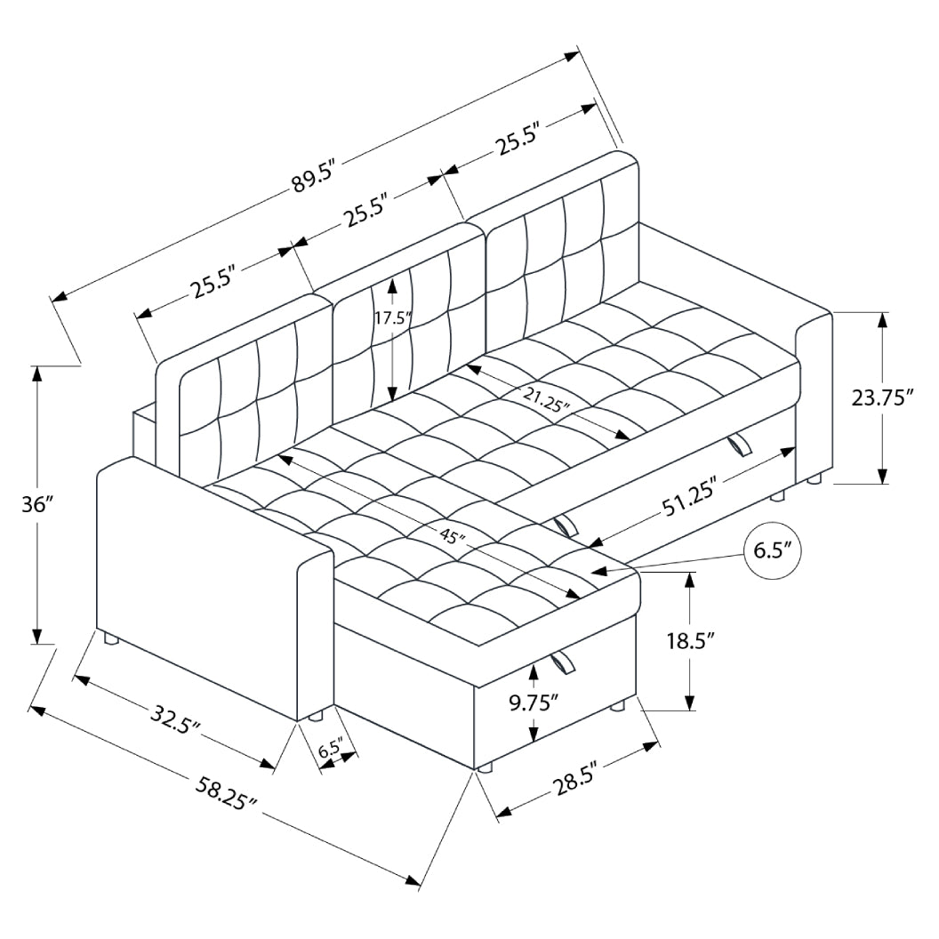 Sofa-lit en tissu gris avec chaise longue à rangement - Dale