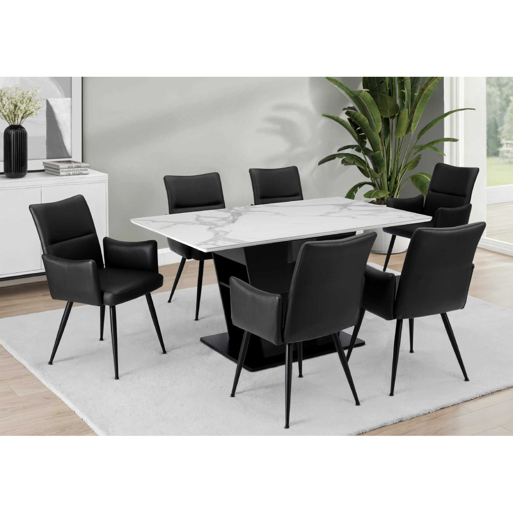 Table de salle à manger rectangulaire en pierre frittée blanche - I 1128